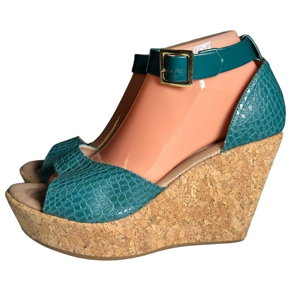 Alberto Turquoise Snakeskin Ankle Strap Wedges Size 9 Made In Brazil Sz 9